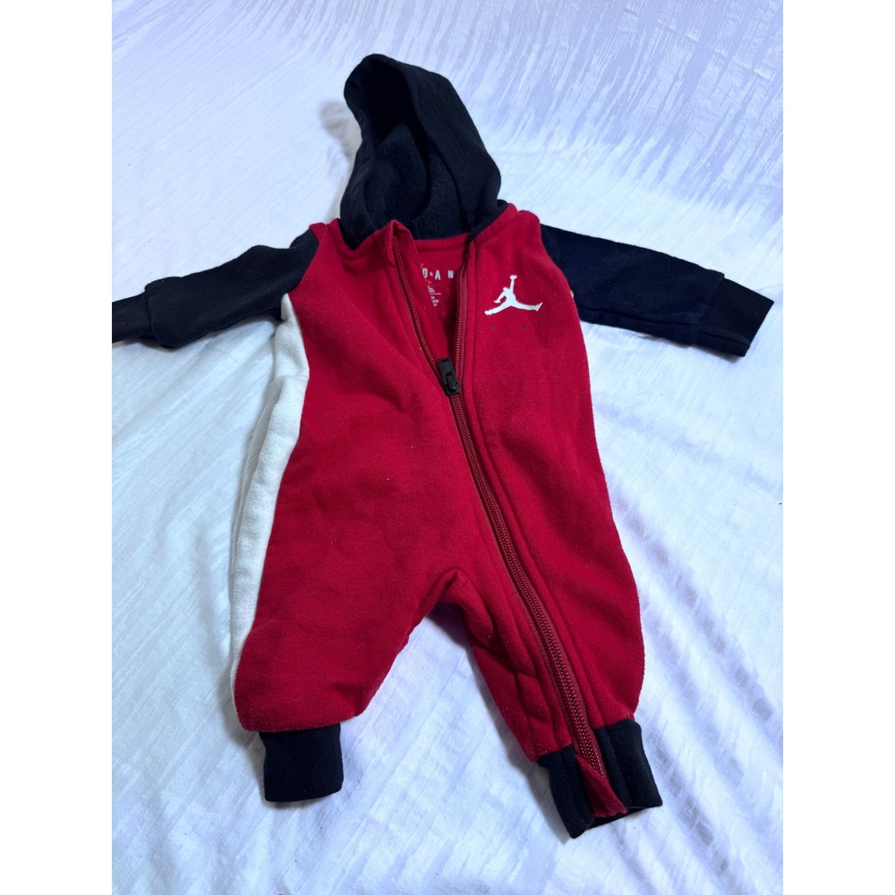 Jordan Nike Newborn Hooded Coverall Red Black‎ White Full Zip Fleece Romper